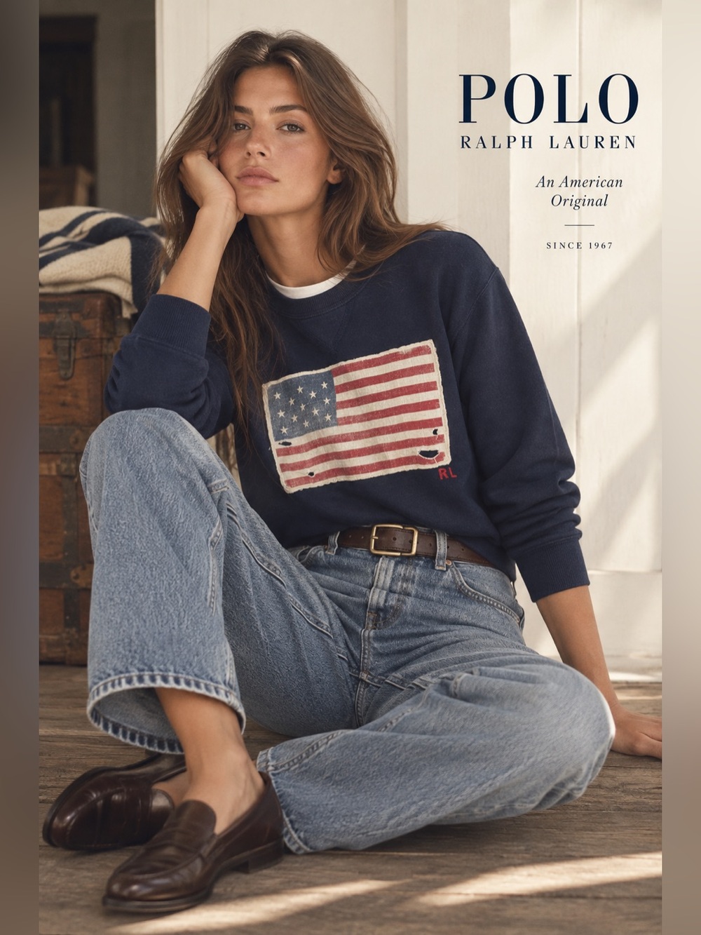 Polo Ralph Lauren Navy American Flag Sweatshirt | Cotton Blend | S